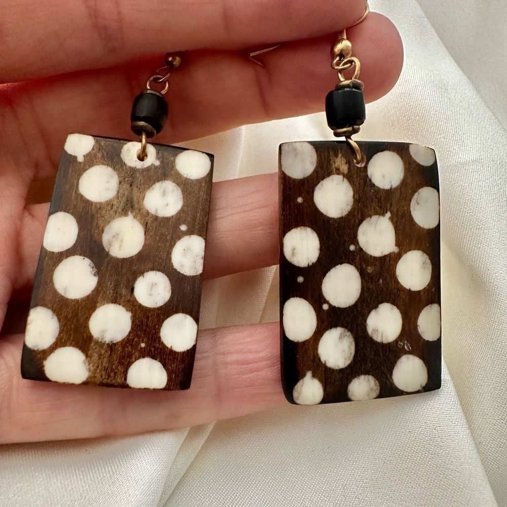 Ethnic brown and white bone earrings